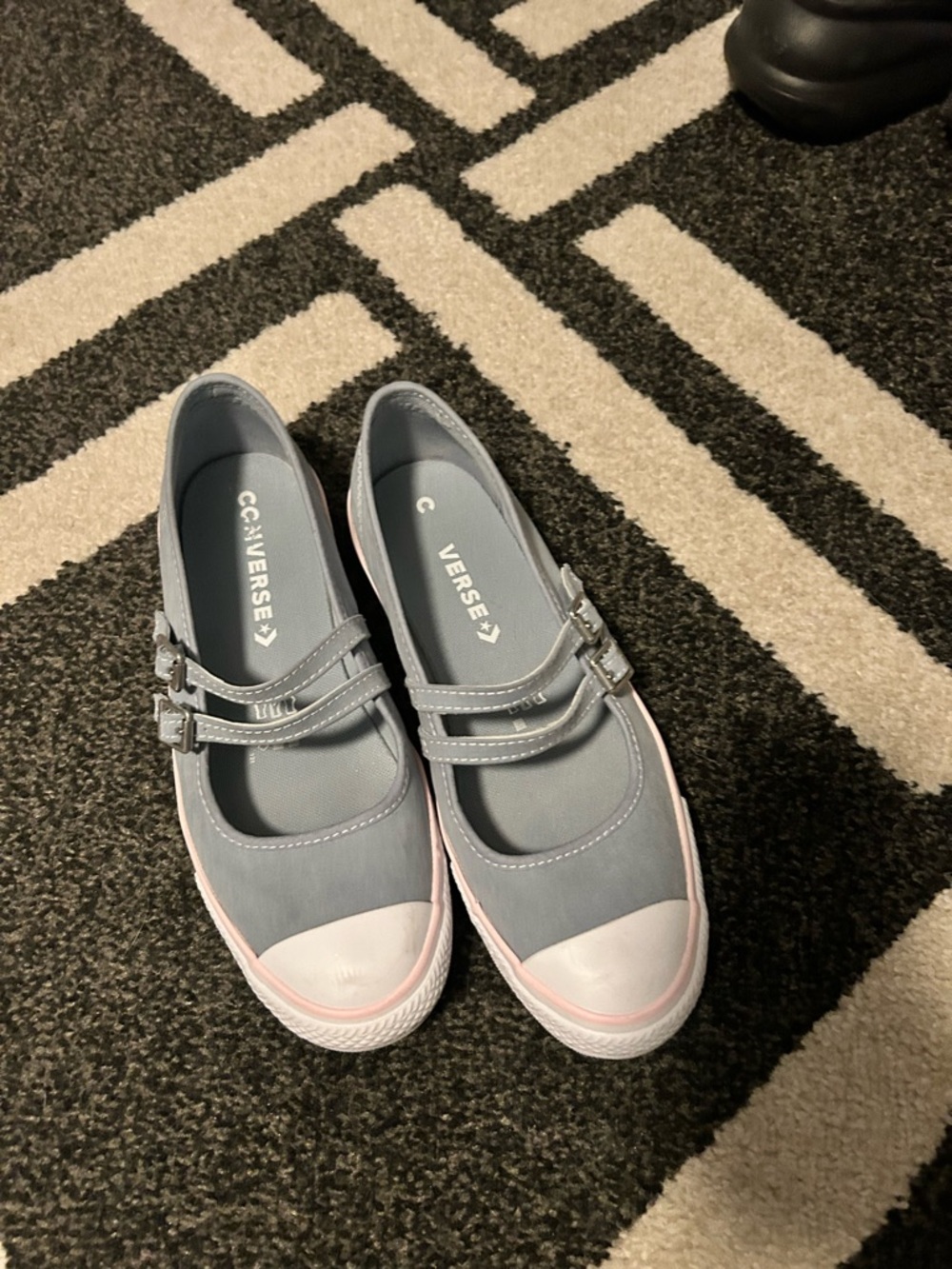 Converse slate blue Canvas Mary Jane Sneakers with Pink Trim